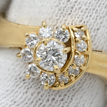 ノンブランド NON BRAND ダイヤモンド 0.50ct フラワーモチーフ イエローゴールド K18YG ダイヤモンド リング 指輪 18K 750 YG 花 ラウンドブリリアント カーブリング 10号