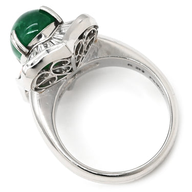ノンブランド NON BRAND エメラルド5.21ct ダイヤモンド グリーン×プラチナシルバー Pt900 エメラルド ダイヤモンド リング 指輪 緑 カボションカット プラチナ900 テーパーダイヤ 13号