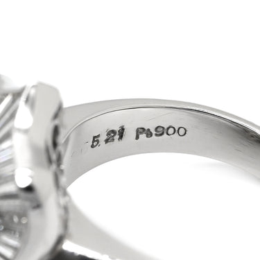ノンブランド NON BRAND エメラルド5.21ct ダイヤモンド グリーン×プラチナシルバー Pt900 エメラルド ダイヤモンド リング 指輪 緑 カボションカット プラチナ900 テーパーダイヤ 13号