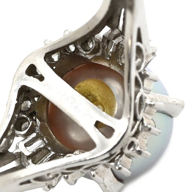 ノンブランド NON BRAND 黒蝶パール 9.2mm ダイヤ シルバー×プラチナシルバー Pt900 パール ダイヤモンド リング 指輪 グレー 1P 1粒 真珠 大粒 Pt900 パヴェ ラウンドシェイプ 12号