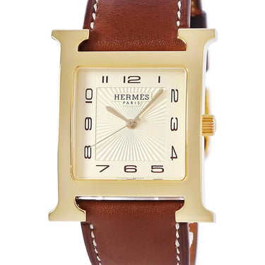 腕時計 エルメス HERMES Hウォッチ TGM HH1.801 クオーツ メンズ H型 スクエア シャンパン アラビア