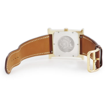腕時計 エルメス HERMES Hウォッチ TGM HH1.801 クオーツ メンズ H型 スクエア シャンパン アラビア