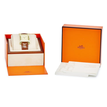 腕時計 エルメス HERMES Hウォッチ TGM HH1.801 クオーツ メンズ H型 スクエア シャンパン アラビア