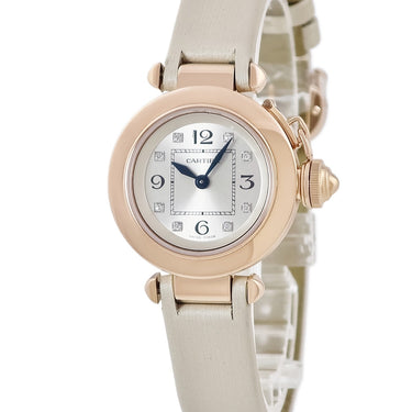 腕時計 カルティエ Cartier ミスパシャ WJ124028 クオーツ レディース K18PG無垢 純正ダイヤ シルバー 青針 アラビア