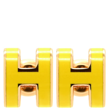 エルメス HERMES ポップアッシュ Hピアス ミニ イエローXローズゴールド GP エナメル ピアス ピンクゴールド金具 黄 Hモチーフ