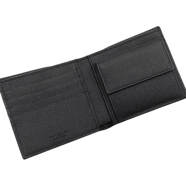 ブルガリ BVLGARI マン コンパクトウォレット 294730 ブラック グレインカーフレザー 二つ折り財布 シルバー金具 黒 二つ折り 札入れ