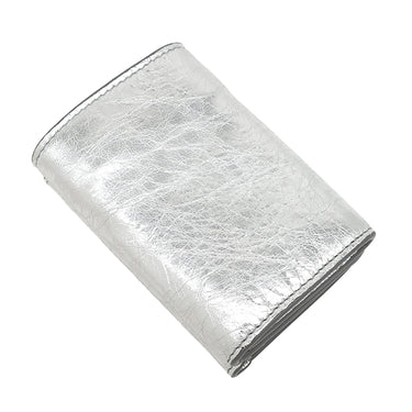 バレンシアガ BALENCIAGA ペーパー ミニ ウォレット 391446 シルバー レザー 三つ折り財布 コンパクトウォレット