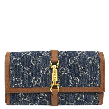 グッチ GUCCI ジャッキー1961 チェーン付き ウォレット 652681 ブルー×ブラウン レザー GGジャガードデニム チェーンウォレット ゴールド金具 デニム ショルダー