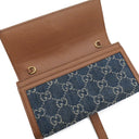 グッチ GUCCI ジャッキー1961 チェーン付き ウォレット 652681 ブルー×ブラウン レザー GGジャガードデニム チェーンウォレット ゴールド金具 デニム ショルダー
