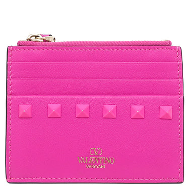 ヴァレンティノ VALENTINO ロックスタッズ カードケース 4W2P0T35ZKZ ピンク レザー カードケース ゴールド金具 フラグメントケース コインケース