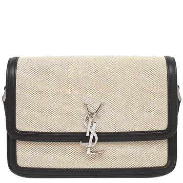 イヴ・サンローラン Yves Saint Laurent ソルフェリーノ キャンバス ショルダー ベージュ×ブラック キャンバス レザー ショルダーバッグ シルバー金具 YSL ロゴプレート