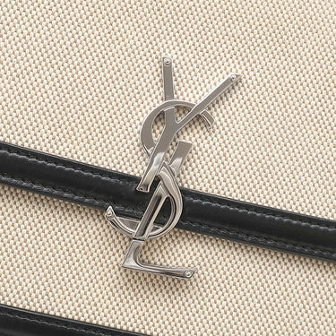 イヴ・サンローラン Yves Saint Laurent ソルフェリーノ キャンバス ショルダー ベージュ×ブラック キャンバス レザー ショルダーバッグ シルバー金具 YSL ロゴプレート