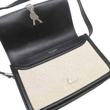 イヴ・サンローラン Yves Saint Laurent ソルフェリーノ キャンバス ショルダー ベージュ×ブラック キャンバス レザー ショルダーバッグ シルバー金具 YSL ロゴプレート