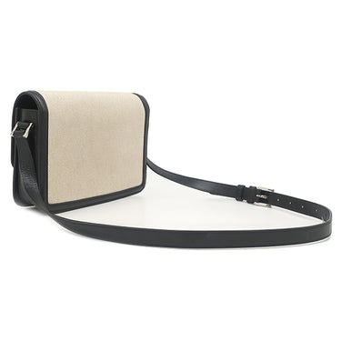 イヴ・サンローラン Yves Saint Laurent ソルフェリーノ キャンバス ショルダー ベージュ×ブラック キャンバス レザー ショルダーバッグ シルバー金具 YSL ロゴプレート