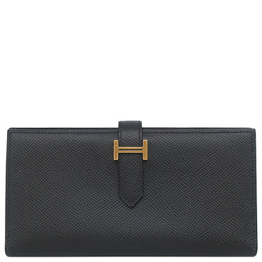 エルメス HERMES ベアンスフレ ブラック ヴォーエプソン 長財布 ゴールド金具 黒 二つ折り財布