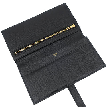 エルメス HERMES ベアンスフレ ブラック ヴォーエプソン 長財布 ゴールド金具 黒 二つ折り財布