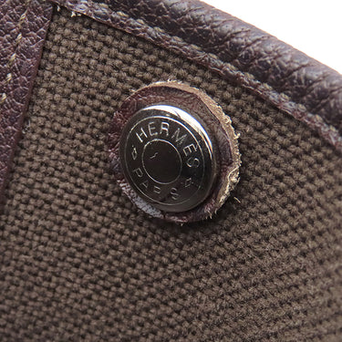 エルメス HERMES ガーデンパーティーTPM ブラウン×ホワイト トワルソーアッシュ レザー トートバッグ シルバー金具 茶 白 Ｈロゴ