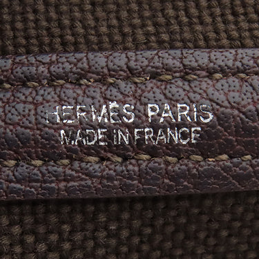 エルメス HERMES ガーデンパーティーTPM ブラウン×ホワイト トワルソーアッシュ レザー トートバッグ シルバー金具 茶 白 Ｈロゴ