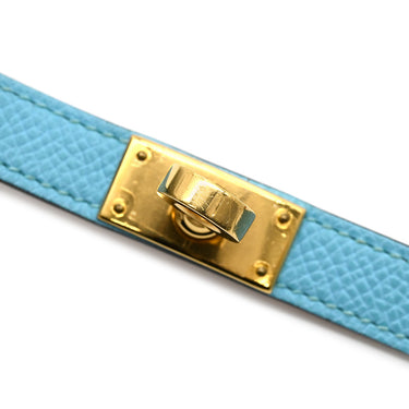 エルメス HERMES ケリードゥブルトゥール ブルーXゴールド ヴォーエプソン GP T4 ブレスレット 青 2重 2連 ケリークラスプ
