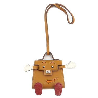 エルメス HERMES ビジュードサック ケリードール ナチュラルサブレ×オレンジ×ナタ×ブリック レザー タデラクト バッグチャーム シルバー金具 茶