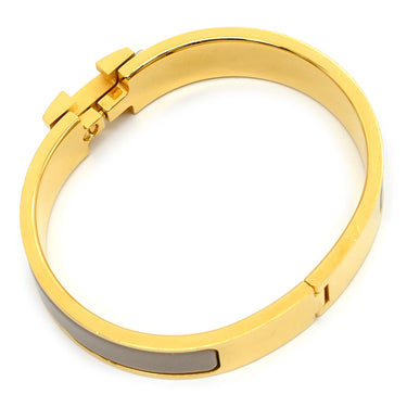 エルメス HERMES クリックH PM グレージュ×ゴールド GP エナメル ブレスレット ゴールド金具 Hブレス クリッククラック
