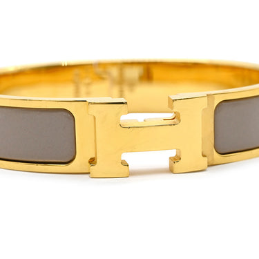エルメス HERMES クリックH PM グレージュ×ゴールド GP エナメル ブレスレット ゴールド金具 Hブレス クリッククラック