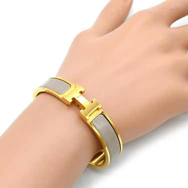 エルメス HERMES クリックH PM グレージュ×ゴールド GP エナメル ブレスレット ゴールド金具 Hブレス クリッククラック