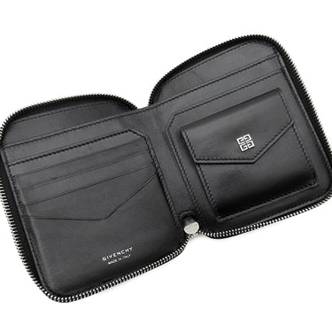 ジバンシイ GIVENCHY ヴォワイユー ネックストラップ カードホルダー BK60F6K1Y1 001 ブラック グレインカーフレザー 二つ折り財布 シルバー金具 コンパクト