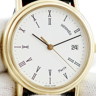 腕時計 エルメス HERMES マゼラン クオーツ メンズ レディース K18YG無垢 ホワイト 白 デイト ローマン ラウンド