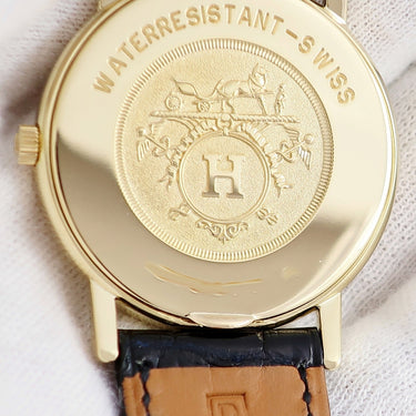 腕時計 エルメス HERMES マゼラン クオーツ メンズ レディース K18YG無垢 ホワイト 白 デイト ローマン ラウンド