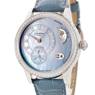 腕時計 グラスヒュッテ オリジナル GLASHUTTE ORIGINAL パノマティック ルナ 1-90-12-03-12-02 自動巻き メンズ 新品同様 純正ダイヤ 青 シェル