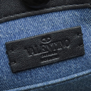 ヴァレンティノ VALENTINO VLTN ロゴ 2Y2B0B78 ブルー×ブラック デニム レザー 2WAYバッグ シルバー金具 青 黒 ショルダー トート スタッズ