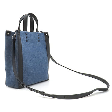 ヴァレンティノ VALENTINO VLTN ロゴ 2Y2B0B78 ブルー×ブラック デニム レザー 2WAYバッグ シルバー金具 青 黒 ショルダー トート スタッズ