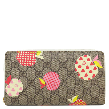グッチ GUCCI レ ポム ジップアラウンド ウォレット 663924 ベージュ×ホワイト×レッド×ピンク GGスプリームキャンバス レザー 長財布 ゴールド金具 アップル リンゴ