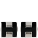 エルメス HERMES カージュ ド アッシュ Hキューブ ブラック×シルバー メタル エナメル ピアス 黒 Hモチーフ