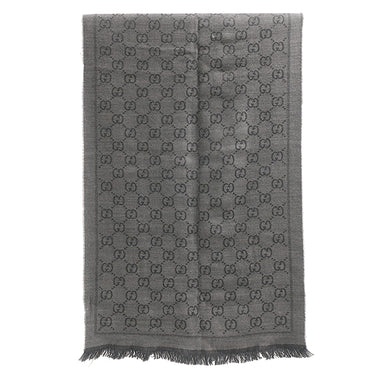 グッチ GUCCI ダブルジャガード ウールスカーフ 133483 グレー ウール マフラー ストール ウール100% GG柄
