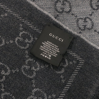 グッチ GUCCI ダブルジャガード ウールスカーフ 133483 グレー ウール マフラー ストール ウール100% GG柄