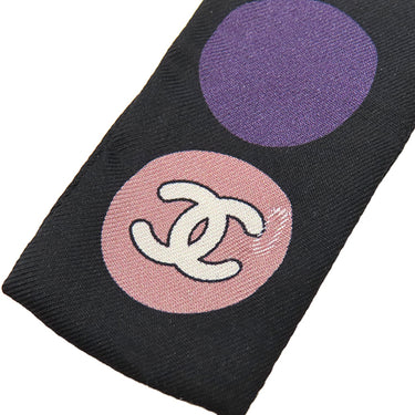 シャネル CHANEL COCO スリム バンドー ブラック×マルチカラー シルク スカーフ 黒 ココマーク ロゴ ツイリー
