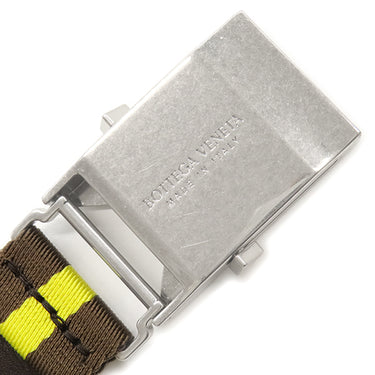 ボッテガヴェネタ BOTTEGA VENETA リボンストライプ ベルト 629663VBWJ ブラウン×イエロー キャンバス ベルト シルバー金具 茶 黄色 ガチャベルト GIベルト