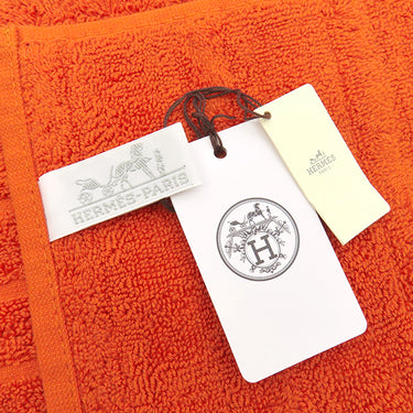 エルメス HERMES ラビリンス タオルハンカチ オレンジ コットン タオル 新品 未使用 Hロゴ ハンドタオル 綿100%