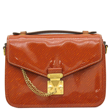 ルイヴィトン LOUIS VUITTON ポシェット メティス MM M54991 オレンジ×ブラウン モノグラムキャンバス シャイニーエピレザー 2WAYバッグ ゴールド金具 茶 ショルダー エナメル