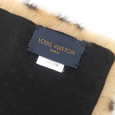 ルイヴィトン LOUIS VUITTON エシャルプ M67414 ベージュ×ブラウン ミンク シルク マフラー モノグラム レオパード ヒョウ柄