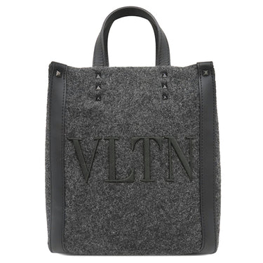 ヴァレンティノ VALENTINO VLTN ロゴ 1Y2B0B78BZN グレー×ブラック フェルト レザー 2WAYバッグ ガンメタル金具 黒 ショルダー トート スタッズ