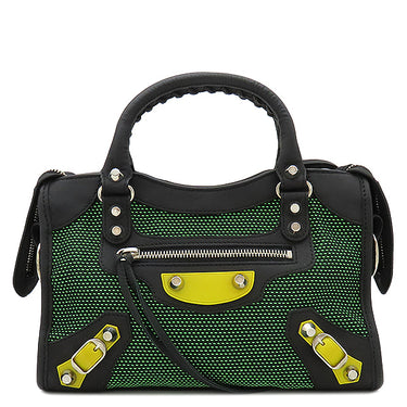 バレンシアガ BALENCIAGA クラシック ミニシティ 300295 ブラック×グリーン×ブラック レザー キャンバス ラバー 2WAYバッグ シルバー金具 ミニバッグ ショルダー ミラー欠品