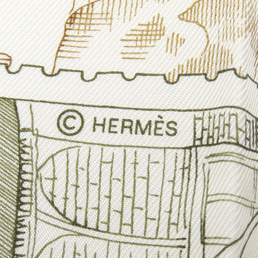エルメス HERMES カレ45 ホワイト×フューシャ×カーキ シルク スカーフ 新品 未使用 【LE PHILATELISTE DU FAUBOURG/フォーブルの切手愛好家】