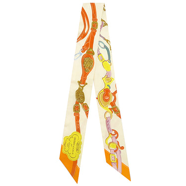 エルメス HERMES ツイリー クリーム×オレンジ×ジョーヌ シルク スカーフ 【ブリッドドゥガラ アップリケピケ】