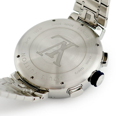 腕時計 ルイヴィトン LOUIS VUITTON タンブール クロノグラフ ダミエ コバルトV QA076Z 自動巻き メンズ デイト スモールセコンド