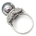 ノンブランド NON BRAND 黒蝶パール 13.6mm ダイヤ グレー×プラチナシルバー Pt900 パール ダイヤモンド リング 指輪 1P 1粒 真珠 大粒 Pt900 黒銀色 シルバーグレー パヴェ テーパー ラウンドシェイプ 17号