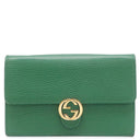 グッチ GUCCI インターロッキングG 615523 グリーン レザー チェーンウォレット ゴールド金具 チェーンショルダー ショルダーバッグ