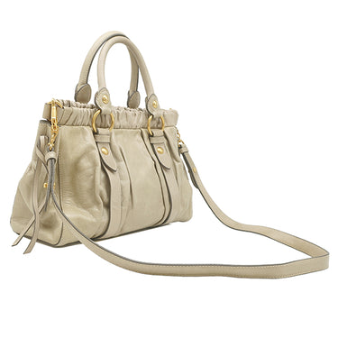 ミュウミュウ MIU MIU ロゴ ベージュ レザー 2WAYバッグ ゴールド金具 ハンドバッグ ショルダー